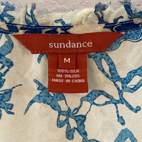 Sundance Cream and Blue Floral Silk Blouse Medium - Picture 4 of 10